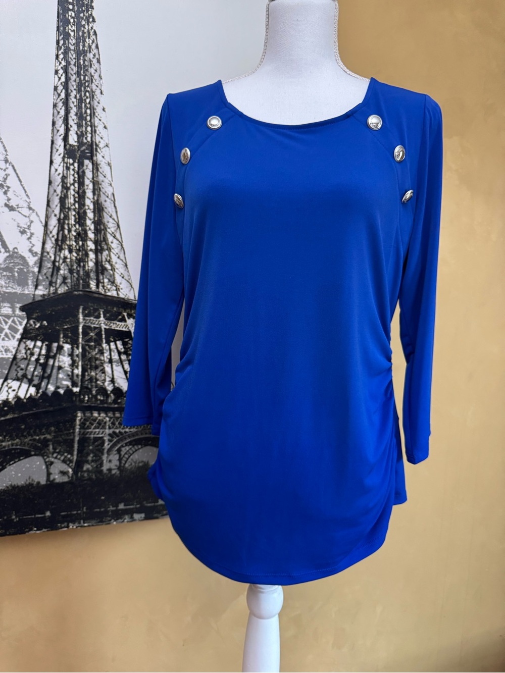 Calvin Klein Royal Blue Long Sleeve Button-Accent Top